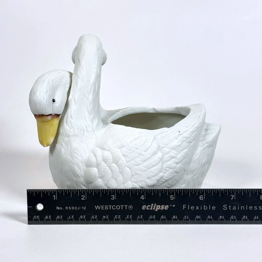 Vintage Double Duck White Cuddle Ducks Geese Figurine Planter Pot